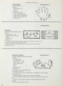 Page from Constructive Triangle on how to make Thanksgiving placemats and paper plate turkeys