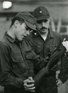 Cadet weapons have come a long way since the days of black powder muskets and bolt-action rifles. In this undated photo, two UConn Cadets examine an M14 Automatic Rifle, the standard issue infantry rifle for U.S. military personnel from 1959-1970.