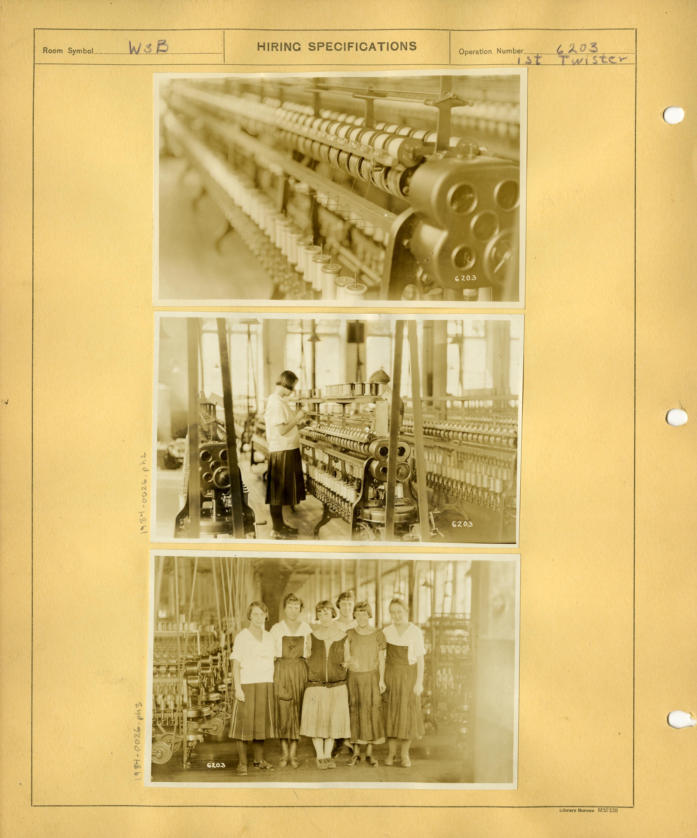 Cheney Brothers Silk Manufacturing Company hiring specification for a 1st Twister, ca. mid-1920s
