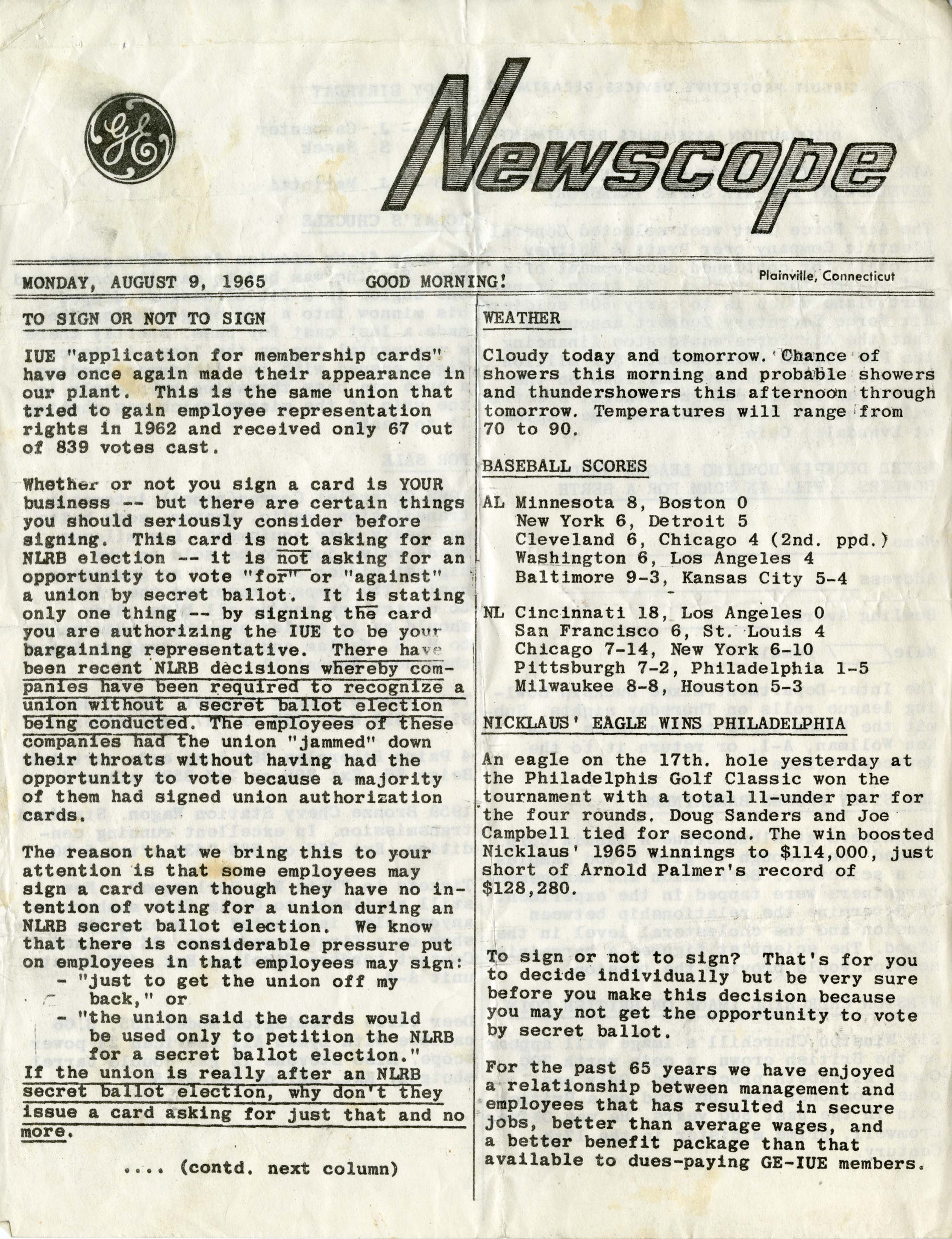 General Electric Newscope, 1965 (Nicholas J. Tomassetti Papers)