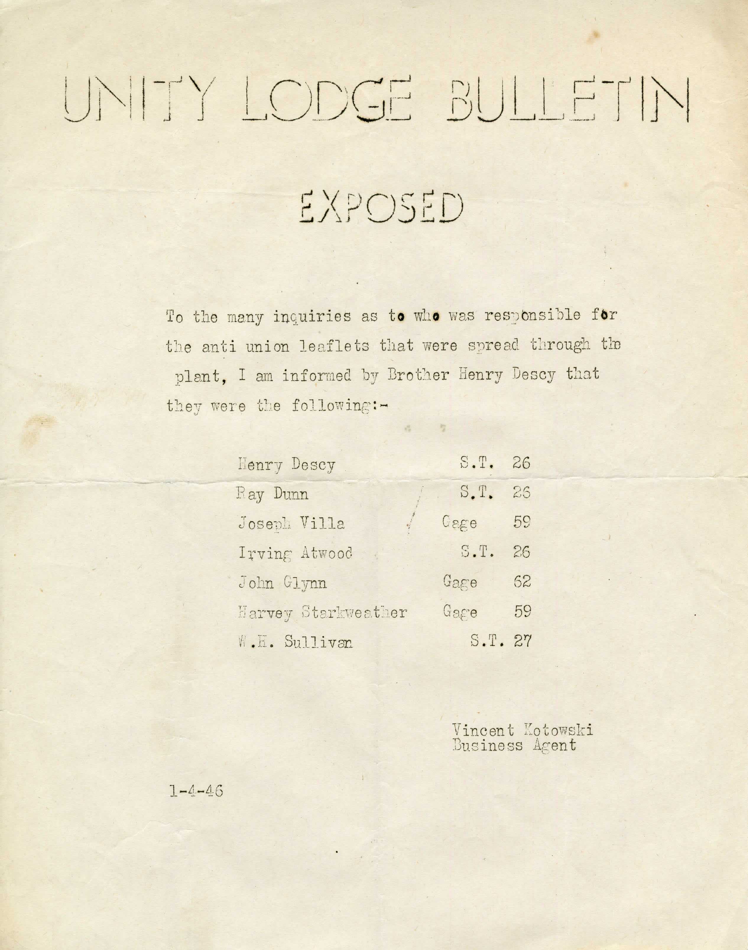 Strike flyer from the Henry Stieg Collection, January 4, 1946