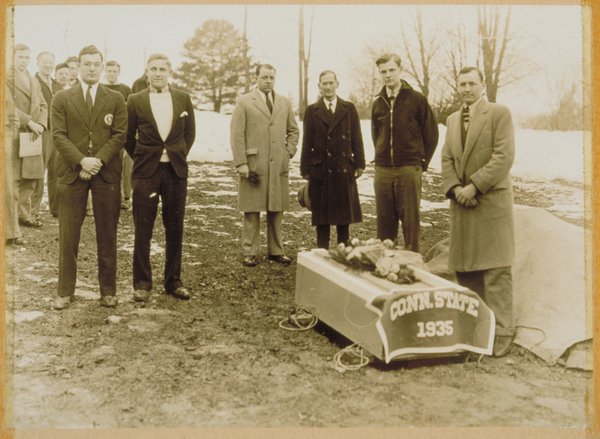 The funeral of Jonathan I, the Connecticut State College first mascot, on February 15, 1935