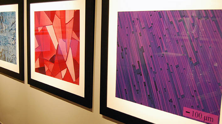 Two of Professor Kumar's images, left, 'Enzyme' Stained Glass, and DNA Floor Boards.